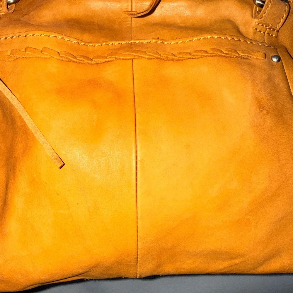 Hobo The Original Mustard Yellow Leather Satchel Braided Tassel Bag